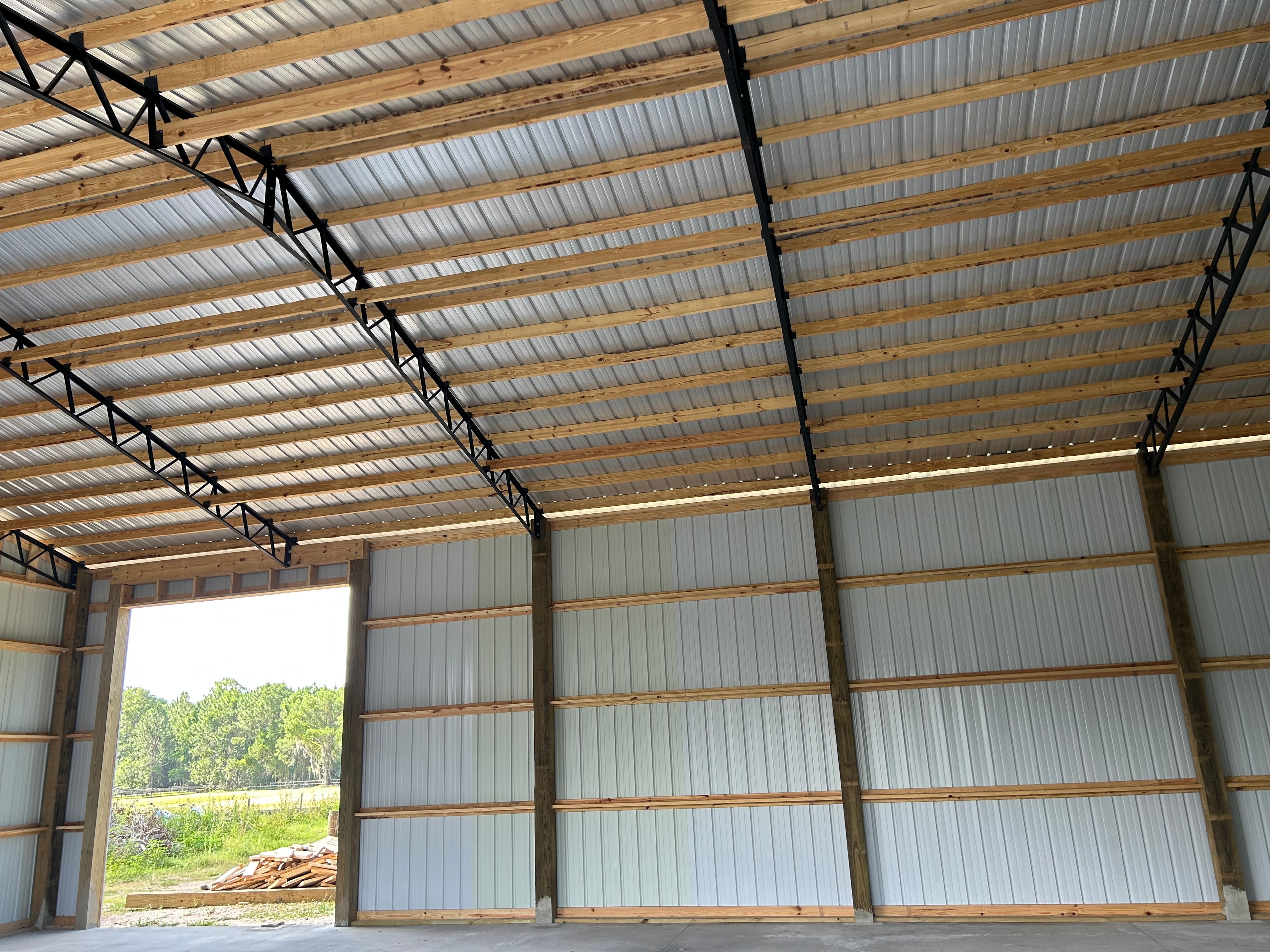 Barn interior with wood beams and storage space